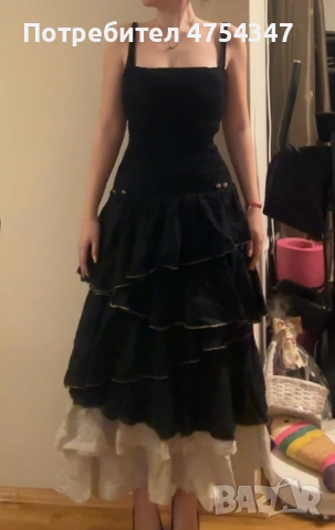 Дизайнерска черна дълга винтидж рокля със златни нишки