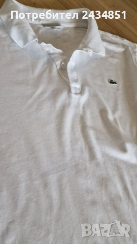 Бяла тениска с яка Lacoste, снимка 3 - Тениски - 41359450
