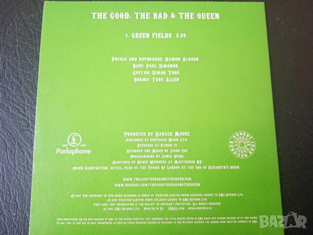 The Good, The Bad & The Queen ‎– Green Fields - оригинален сингъл диск , снимка 2 - CD дискове - 44217229