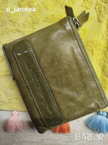 портфейл естествена кожа , зелен