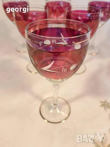 ретро цветни чаши за ракия фасетирани със златен кант , снимка 2 - Чаши - 50693525