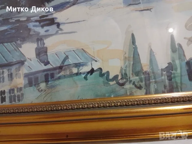 Hamburger Michel Landingsbrucken Binnenalsyer акварел подписан 90г панорама 132х58см Злат. рамка ст., снимка 10 - Картини - 55846251