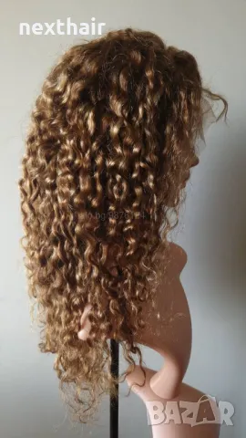 Естествена медено руса къдрава перука лейс фронт дантела 50 см, снимка 6 - Аксесоари за коса - 47834903
