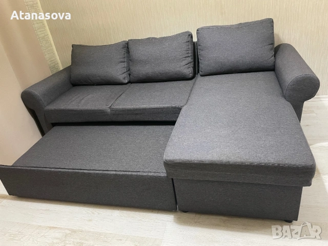 Разтегателен ъглов диван с функция за сън сив, снимка 3 - Дивани и мека мебел - 53025222
