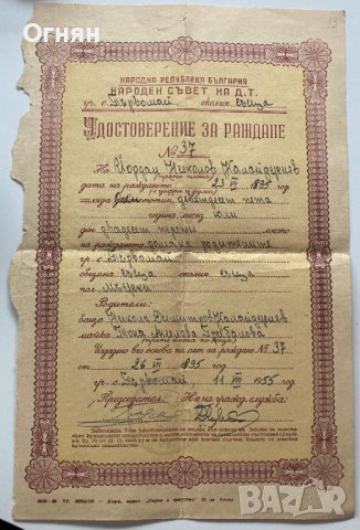 Удостоверение за раждане 1955г.