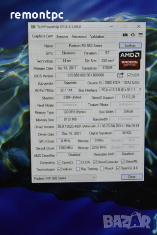 Видео карта SAPPHIRE Pulse Radeon RX 580 8GB - перфектна, снимка 2 - Видеокарти - 53708221