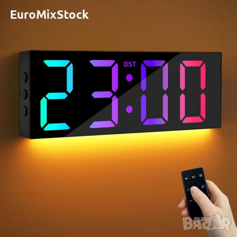 Дигитален Стенен Часовник 12" RGB LED с Дистанционно, Дата и Будилник