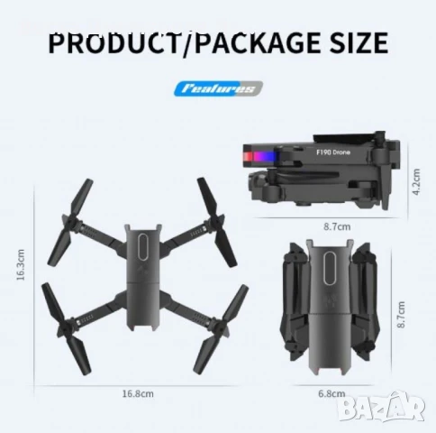 Дрон F190 с 4K камера, LED светлини и WiFi – Черен модел с висока маневреност и интелигентни функции, снимка 7 - Дронове и аксесоари - 50538732