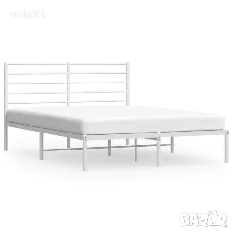 vidaXL Метална рамка за легло с горна табла, бяла, 120x200 см