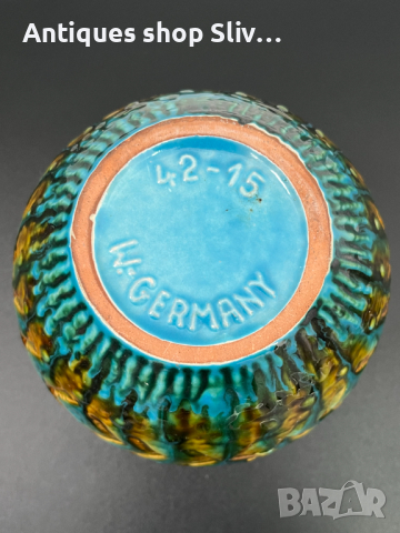 Западногерманска керамична ваза с емайл. №5233, снимка 8 - Антикварни и старинни предмети - 44823346