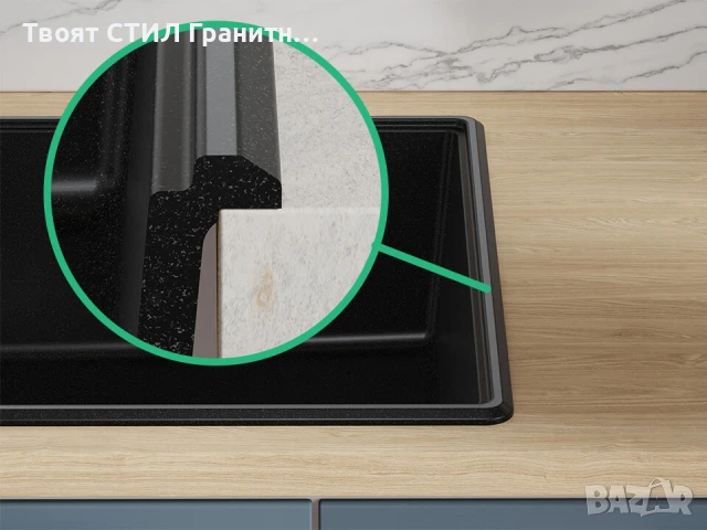 Черна кухненска гранитна мивка Копенхаген 50 Top 620х500, снимка 5 - Мивки - 51299485