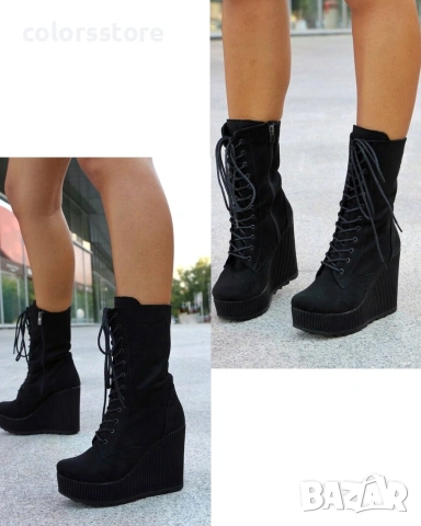 Боти на платформа - черен велур - TD33