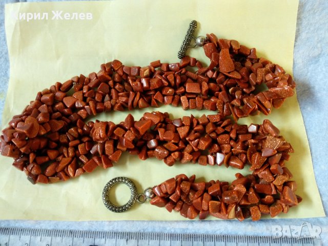 РАЗКОШНА СКЪПОЦЕННА ОГЪРЛИЦА РЕТРО СТИЛ КОЛИЕ НАТУРАЛЕН АВАНТЮРИН РЪЧНО НИЗАНИ КАМЪЧЕТА 34718, снимка 3 - Колиета, медальони, синджири - 39201129