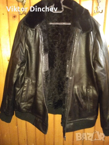 Мъжко зимно черно кожено яке, снимка 4 - Якета - 52503035