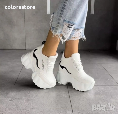 Кецове на платформа - бяло с черно - PA200