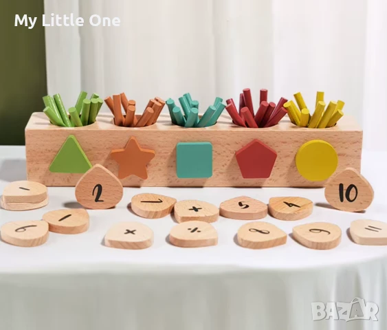 Монтесори математическа игра с цветни пръчици и дървени плочки, снимка 2 - Образователни игри - 50998342