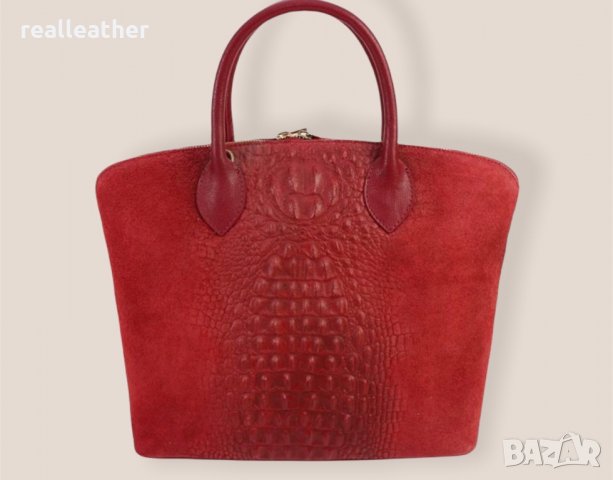 Дамска чанта от естествена кожа в червено