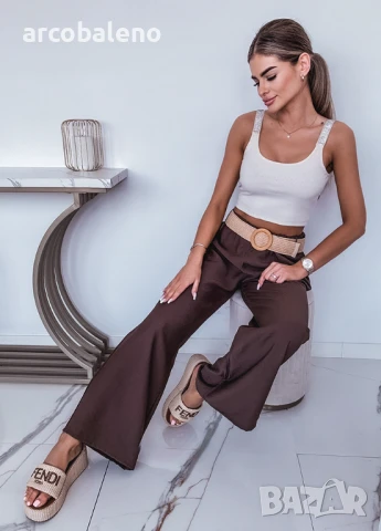 Дамски елегантни панталони с широки крачоли и колан, 2цвята , снимка 17 - Панталони - 50587491