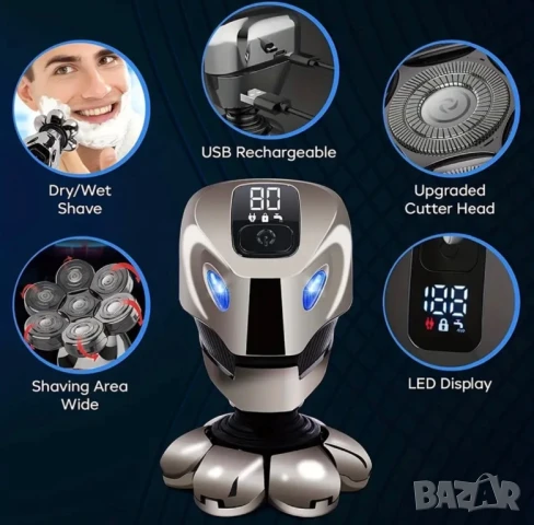 5в1 Многофункционална Мъжка Електрическа Самобръсначка за Глава и Лице Водоустойчива Тример Машинка, снимка 5 - Други - 50893366