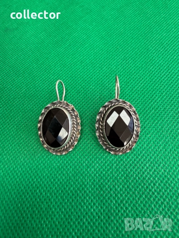 Ръчно изработени сребърни обеци с черен оникс. №7717