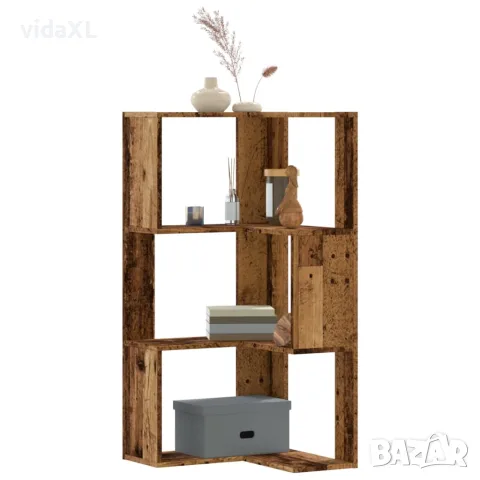 vidaXL Ъглова етажерка 3 нива старо дърво 50x50x102 см инженерно дърво, снимка 2 - Етажерки - 56148175