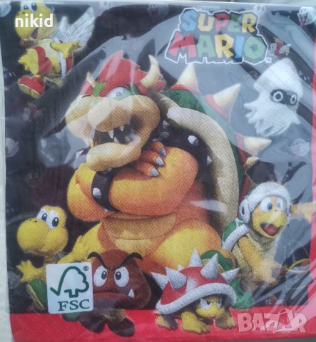 Супер Марио Super Mario 10 парти салфетки рожден ден, снимка 2 - Други - 26582044