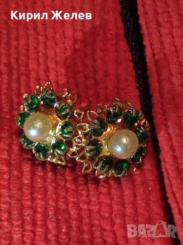 СТАРИННИ БРОНЗОВИ ФИЛИГРАННИ ПОЗЛАТЕНИ СКЪПОЦЕННИ АР ДЕКО ПЕРЛЕНИ ОБЕЦИ с ФАСЕТ КАМЪНИ ПЕРИДОТ 24426, снимка 2 - Антикварни и старинни предмети - 33958095