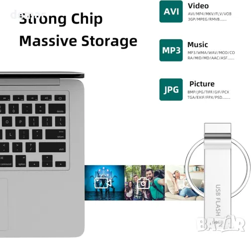 Преносимо флаш устройство с ключодържател за PC/Mac/лаптоп, 64GB, сребристо, снимка 4 - USB Flash памети - 49902046