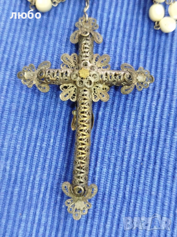 КРЪСТ ФИЛИГРАН СЪС СЕДЕФ КАТОЛИШКИ 18-19 ВЕК, снимка 12 - Други ценни предмети - 52186332