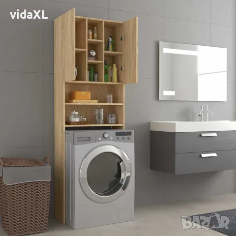 vidaXL Шкаф за пералня, дъб сонома, 64x25,5x190 см, снимка 7 - Шкафове - 56147857