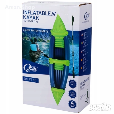 Надуваем каяк Q4Life X2 Двуместен каяк 325x81x53см. с гребло и помпа 160кг., снимка 6 - Водни спортове - 51748440