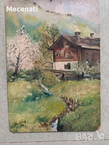 ВЛАДИМИР ДAМЯНОВ - масло, пейзаж 1918 г., снимка 3 - Картини - 53112498