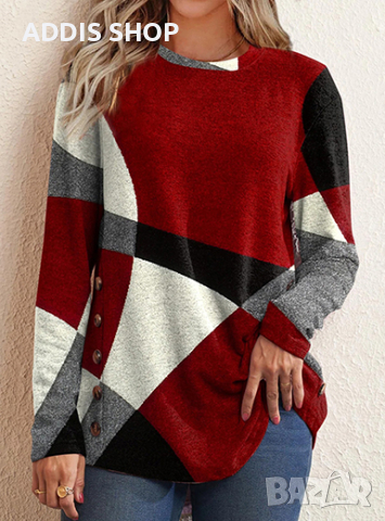 Дамска преходна блуза с геометричен модел, 5цвята , снимка 2 - Блузи с дълъг ръкав и пуловери - 44559855
