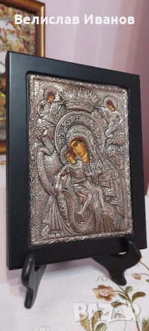 Сребърна гръцка икона Богородица с Младенеца.Проба 950.Перфектно състояние., снимка 4 - Икони - 50831864