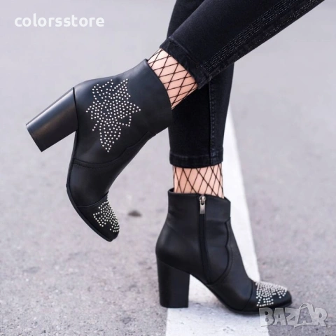 Боти на ток - черна ЕСТЕСТВЕНА кожа - 637410 