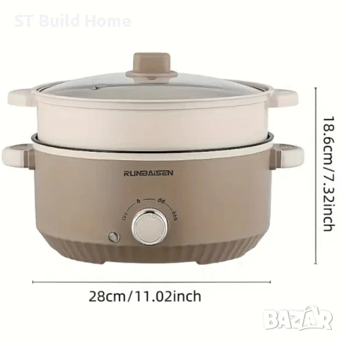 Многофункционален Електрически Кувар 28 cm, снимка 4 - Уреди за готвене на пара - 51273616