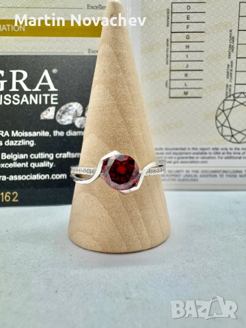 Сребърен пръстен с мойсанит (Диамант) 1 карат, снимка 3 - Пръстени - 52369754