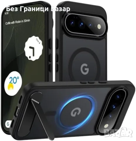 Нов Калъф за Google Pixel 11 Pro XL MagSafe Стойка Удароустойчив Черен кейс за телефон защита