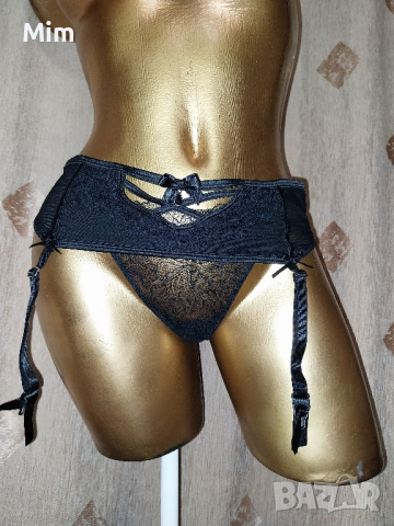 Secret Possessions M Черен колан с жартиери за чорапи