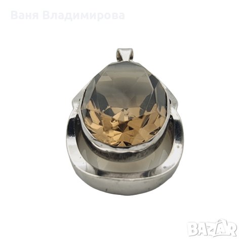 Уникална сребърна висулка с опушен цитрин, снимка 4 - Колиета, медальони, синджири - 42176071