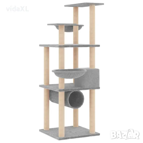 vidaXL Котешко дърво със сизалени стълбове, светлосиво, 141 см, снимка 5 - За котки - 56146347