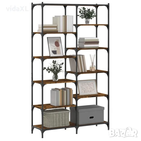 vidaXL Етажерка опушен дъб 100x32x170 см инженерно дърво и желязо, снимка 3 - Етажерки - 56148119