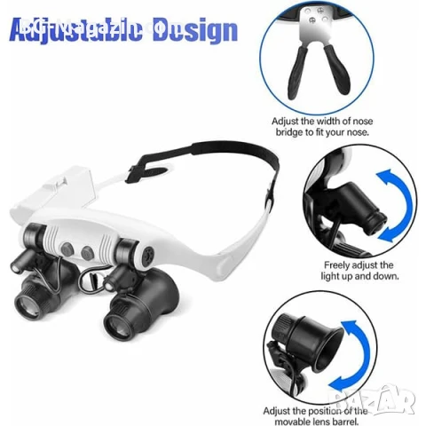 Професионална часовникарска увеличителна лупа за глава LED осветление лампа за бижутери часовникари, снимка 8 - Други инструменти - 50921208