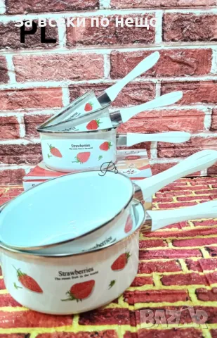 Комплект дебелостенни емайлирани дълбоки кацероли от 5 броя Немско качество, снимка 2 - Съдове за готвене - 47647230