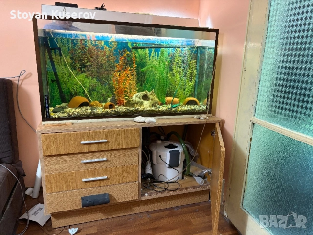 Аквариум с филтърна помпа и шкаф, снимка 2 - Аквариуми - 53759556