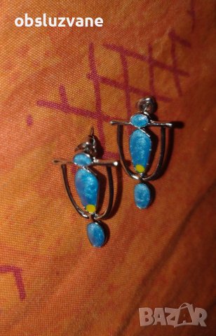 Нежни обеци в синьо и сребро, снимка 1