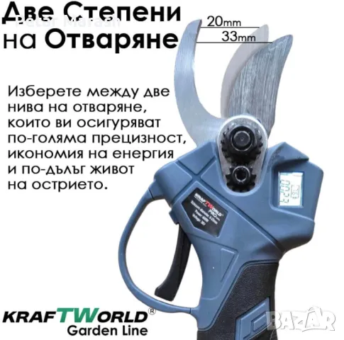 Професионална Акумулаторна Лозарска Ножица с Дисплей и 2 Батерии KraftWorld, снимка 4 - Други инструменти - 50358495