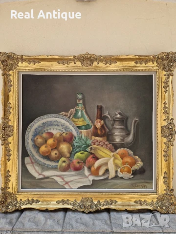 Превъзходна антикварна белгийска авторска майсторска картина масло върху платно , снимка 3 - Антикварни и старинни предмети - 50644510