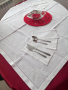 Бяла ленена бродирана покривка за маса с 6 луксозни салфетки, снимка 2
