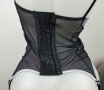 75B еротичен корсет от сив сатен и черна дантела с тюл, снимка 7